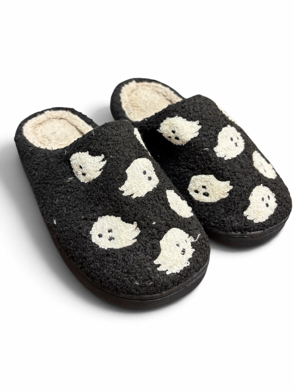Plush Black Ghost Pattern Slip-On women Slippers